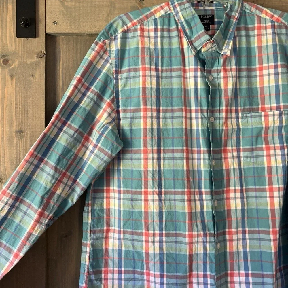 J.Crew Mens XL‎ Flex Washed Plaid Button Down Shirt Stretch Long Sleeve BP971
